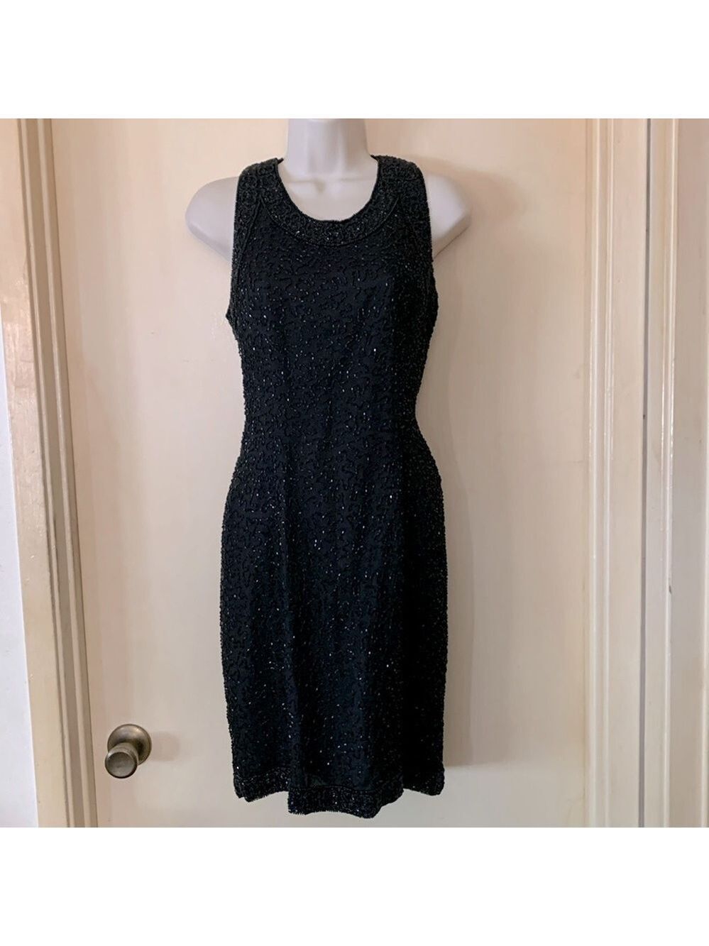 Laurence Kazar vintage black beaded cocktail dress size M
